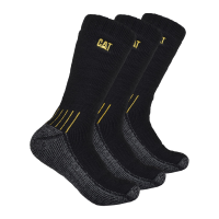 CAT Men's CT393896TB Heavyweight Heel Stripe Boot Sock 3-Pack - Black Large