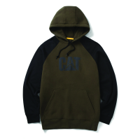 CAT Mens 1050024 Colorblock Raglan Hooded Sweatshirt - Army Moss / Black Small Regular