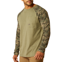 Ariat Mens AR2111 Rebar Workman  Shard Camo Baseball Long Sleeve T-Shirt - Deep Lichen Camo Large Tall