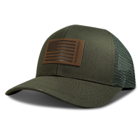 Wolverine Men's WVH9520 American Flag Leather Patch Trucker Cap - Olive One Size Fits All