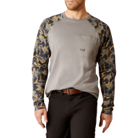 Ariat Mens AR2111 Rebar Workman  Shard Camo Baseball Long Sleeve T-Shirt - Charcoal Grey Camo 2X-Large Regular