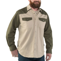 Jack Rivet Mens JR1018 Hardin Twill Snap Shirt - Light Tan/Forest Moss 2X-Large Regular