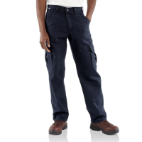 Carhartt | Men's FRB240 Factory 2nd Flame-Resistant Canvas Cargo Pant | Dark Navy | 32W x 34L | Loose-Original Fit | CAT 2 | 8.5 Ounce FR Canvas | Dungarees