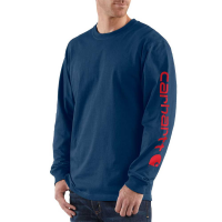 Carhartt | Men's K231 Factory 2nd Long Sleeve Logo T-Shirt | Dark Cobalt Blue/Red | Large Regular | Original Fit | 100% Cotton | 6.75 Ounce | Dungarees