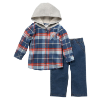 Carhartt  CG8779 Flannel Long Sleeve Hooded Shirt and Denim Work Pant Set - Boys - Medium Wash 24 Months