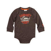 Carhartt  CA6211 Long Sleeve Crewneck Elk and Fishing Graphic Bodysuit - Boys  - Mustang Brown Heather 24 Months