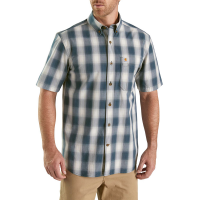 Carhartt Mens 103550 Closeout Essential Plaid Button Down Short Sleeve Shirt - Twilight Large Regular