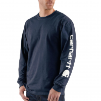 Carhartt | Men's K231 Factory 2nd Long Sleeve Logo T-Shirt | Navy | Small Regular | Original Fit | 100% Cotton | 6.75 Ounce | Dungarees
