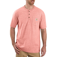 Carhartt | Men's K84 Closeout Short Sleeve Workwear Henley T-Shirt | Harvest Orange Snow Heather | Small Regular | Original Fit | 100% Cotton | 6.75 Ounce | Dungarees