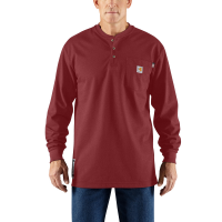 Carhartt Mens 100237 Flame-Resistant Force Long Sleeve Cotton Henley T-Shirt - Dark Barn Red Large Regular
