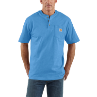 Carhartt | Men's K84 Short Sleeve Workwear Henley T-Shirt | Blue Lagoon Heather | X-Large Tall | Original Fit | 100% Cotton | 6.75 Ounce | Dungarees