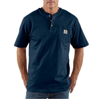 Carhartt | Men's K84 Factory 2nd Short Sleeve Workwear Henley T-Shirt | Navy | Small Regular | Original Fit | 100% Cotton | 6.75 Ounce | Dungarees