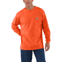 Carhartt | Men's K126 Long Sleeve Crewneck T-Shirt | Bright Orange | 4X-Large Tall | Original Fit | 100% Cotton | 6.75 Ounce | Pocket On Chest | Dungarees
