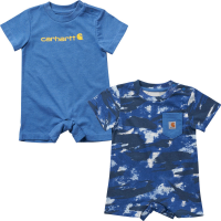 Carhartt  CG8807 Short-Sleeve Blue Camo 2-Piece Romper Set - Boys - Bright Cobalt 24 Months