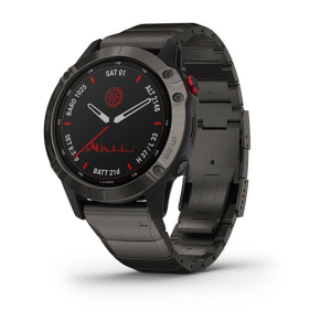 Garmin fnix(R) 6 Solar Multisport GPS Watch - Pro Features - Titanium Carbon Gray Dlc With Titanium Dlc Band