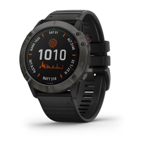 Garmin fnix(R) 6X Solar Multisport GPS Watch - Pro Features - Titanium Carbon Gray Dlc With Black Band
