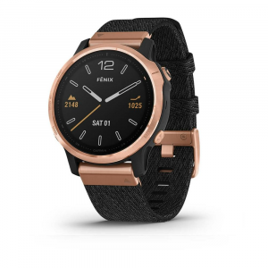 Garmin fnix(R) 6S Sapphire Multisport GPS Watch - Pro Features - Rose Gold-tone With Heathered Black Nylon Band