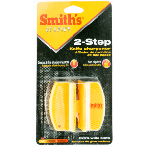 Smiths Products Knife Sharpener 2-step Fine, Coarse Carbide, Ceramic Sharpener Rubber Handle Yellow