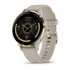 Garmin Venu(R) 3s - Soft Gold Stainless Steel Bezel - French Gray Case And Silicone Band
