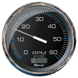 Faria 5" Chesapeake Black 6K RPM Gas Tach w/Hourmeter - I/O
