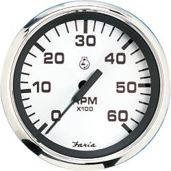 Faria 4" Tachometer (6K RPM) Gas (Inboard I/O) - Spun Silver