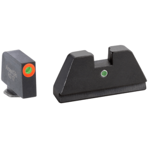 AmeriGlo GL291 Optic Compatible Sight Set for Glock Black | XL Tall Green Tritium with Orange Outline Front Sight XL Tall Green Tritium i-Dot Rear Sight
