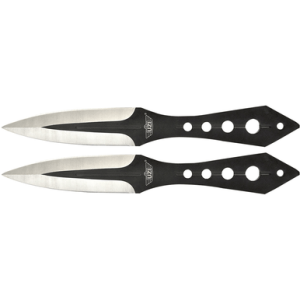 Uzi Accessories UZKTRWTZP Throwing Knives Two Fixed Plain Black/Silver Stainless Steel Blade, Black Stainless Steel Handle, Includes Nylon Holster