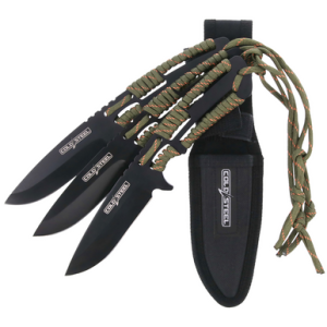 Cold Steel Throwing Knives Set of 3 with 4.40" Fixed Clip Point Plain Black Oxide 420 Stainless Steel Blade and Paracord Wrap Handle - CSTH44KVD3PK