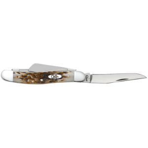 Case 00042 Stockman Medium 2.57"/1.88"/1.71" Folding Clip Point/Sheepsfoot/Spey Plain Mirror Polished Tru-Sharp SS Blade Peach Seed Jigged Amber Bone Handle