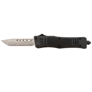 Steel River Knives Spartan Knife, Mini 2.75" OTF Tanto Plain Real Damascus/4.25" Black Aluminum Zinc Alloy Handle - MT616BRDAMT
