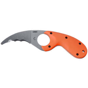 CRKT Bear Claw Fixed Knife, 2.39" Hawkbill Veff Serrated Stonewashed AUS-8A SS Blade, Blaze Orange Textured GRN Handle - 2511ER