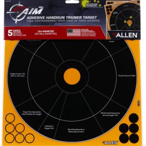 EZ-Aim Splash Reactive Self-Adhesive Paper Target, Black/Orange 12" Bullseye 5 Pack - 15248