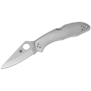 Spyderco Delica 4 Folding Knife, 2.95" Drop Point Plain VG-10 SS Blade/ Stainless Steel Handle Includes Pocket Clip - C11P