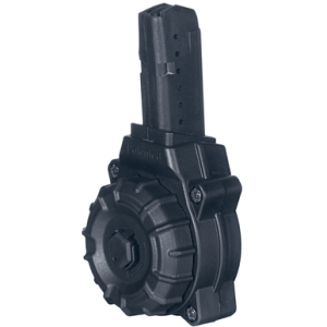 ProMag Standard Drum Magazine, Black DuPont Zytel Polymer 30rd 9mm Luger Fits AR-15 Compatible w/Glock Style Magazines - DRMA26