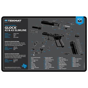 TekMat Glock 42/43 Cleaning Mat, Black/Blue/White Rubber Oil/Water Resistant 11" x 17" - TEKR17GLOCK4243BL