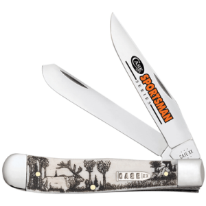 Case Sportsman Trapper Knife, 3.24" / 3.27" Folding Clip Point/Spey Plain Mirror Polished Tru-Sharp SS Blade/Elk Embellished Natural Bone Handle - 81222