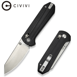 Civivi Knives Yonder Knife, 2.88" Folding Spey Point Plain Stonewashed 14C28N Steel Blade Black Textured G10 Handle - C23073-1