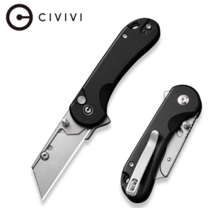 Civivi Knives Elementum Utility Knife, All Purpose Utility Plain 6Cr13 Stainless Steel Blade Gray Aluminum Handle 3 Blades & Pouch - C23039B-4