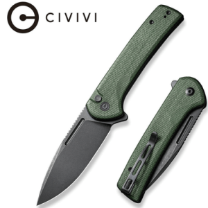 Civivi Knives Conspirator Knife, 3.48" Folding Plain Black Stonewashed Nitro-V Steel Blade Green Textured Micarta Handle - C21006-2