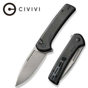 Civivi Knives Conspirator Knife, 3.48" Folding Plain Gray Stonewashed Nitro-V Steel Blade Black Textured Micarta Handle - C21006-1