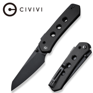 Civivi Knives Vision FG Knife, 3.54" Folding Tanto Plain Black Nitro-V Steel Blade Black Textured G10 Handle - C22036-1