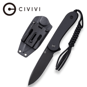 Civivi Knives Elementum Knife, 3.98" Fixed Plain Black Stonewashed D2 Steel Blade 4.50" Black G10 Handle - C2105A