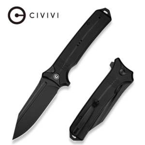 Civivi Knives Neurohaptic EDC Knife, 3.74" Folding Clip Point Plain Black Stonewashed Nitro-V Steel Blade Black Textured G10 Handle - C23080-1