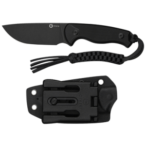 Civivi Knives Timberbark Knife, 3.20" Fixed Drop Point Plain Black Stonewashed 14C28N Steel Blade 3.69" Black Textured G10 Handle - C23094-1