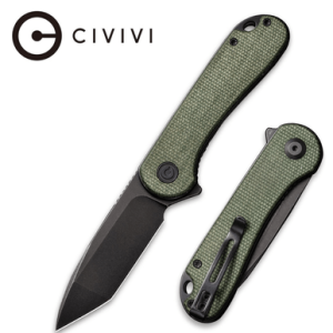 Civivi Knives Elementum Knife, 2.96" Folding Tanto Plain Black Stonewashed D2 Steel Blade 4.03" Green Textured Micarta Handle - C907T-E
