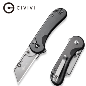 Civivi Knives Elementum Utility Knife, All Purpose Utility Plain 6Cr13 Stainless Steel Blade Black Aluminum Handle 3 Blades & Pouch - C23039B-1