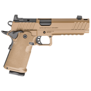 Springfield Armory Prodigy DS Comp Pistol, 5" Black DLC Match Grade Bull Barrel Coyote Brown Cerakote Integrated Compensator/Optic Ready/Serrated Carbon Steel Slide & Frame w/Beavertail & Picatinny Rail Aggressive 10+1rd 9mm - PH9119AOSCBLCCOMP