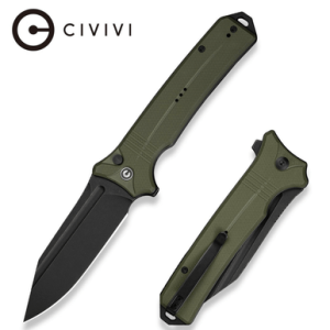Civivi Knives Neurohaptic EDC Knife, 3.74" Folding Clip Point Plain Black Stonewashed Nitro-V Steel Blade OD Green Textured G10 Handle - C23080-3