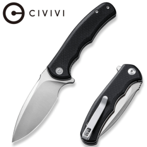 Civivi Knives Praxis Mini Knife, 2.98" Folding Drop Point Plain Satin D2 Steel Blade, Black Textured G10 Handle - C18026C-2