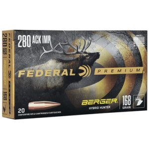 Federal Premium Rifle Cartridges, 168gr Berger Hybrid Hunter 20 Per Box/10 Case 280Ackley Improved - P280AIBCH1